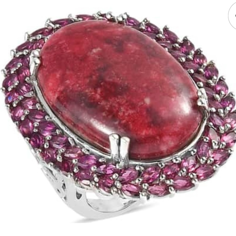 Norwegian Thulite & Garnet RING in sterling silver SPECTACULARLY LARGE!!…
